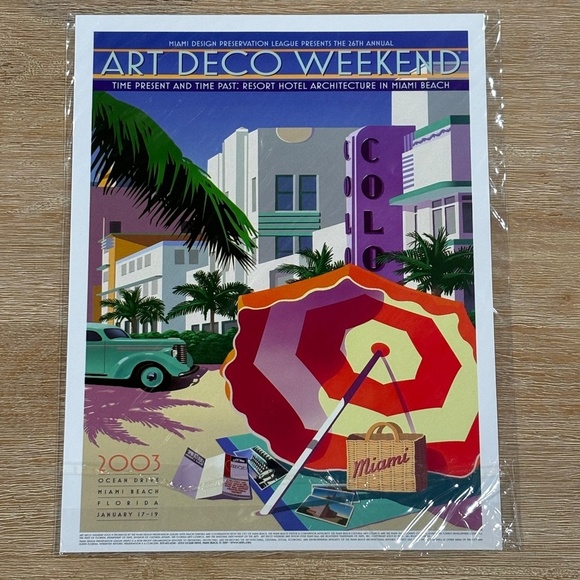 2003 Miami Art Deco Weekend Print, by Oren Sherman, Sz 8 1/2"  x 11" - Picture 1 of 4